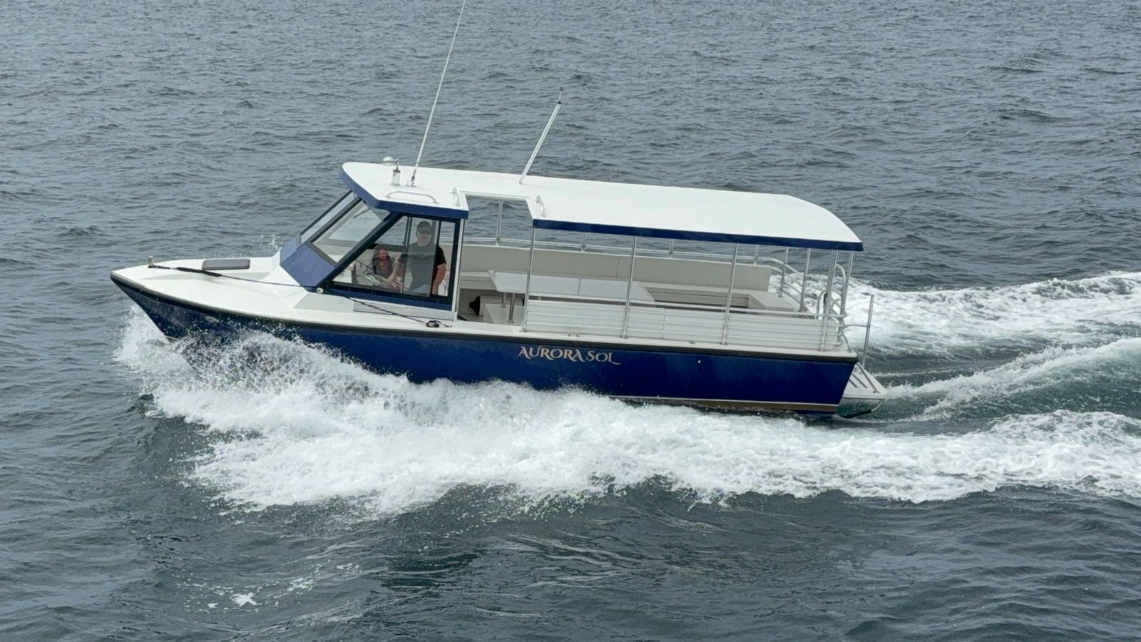 Aurora Sol private harbor cruise boat underway in Marina del Rey